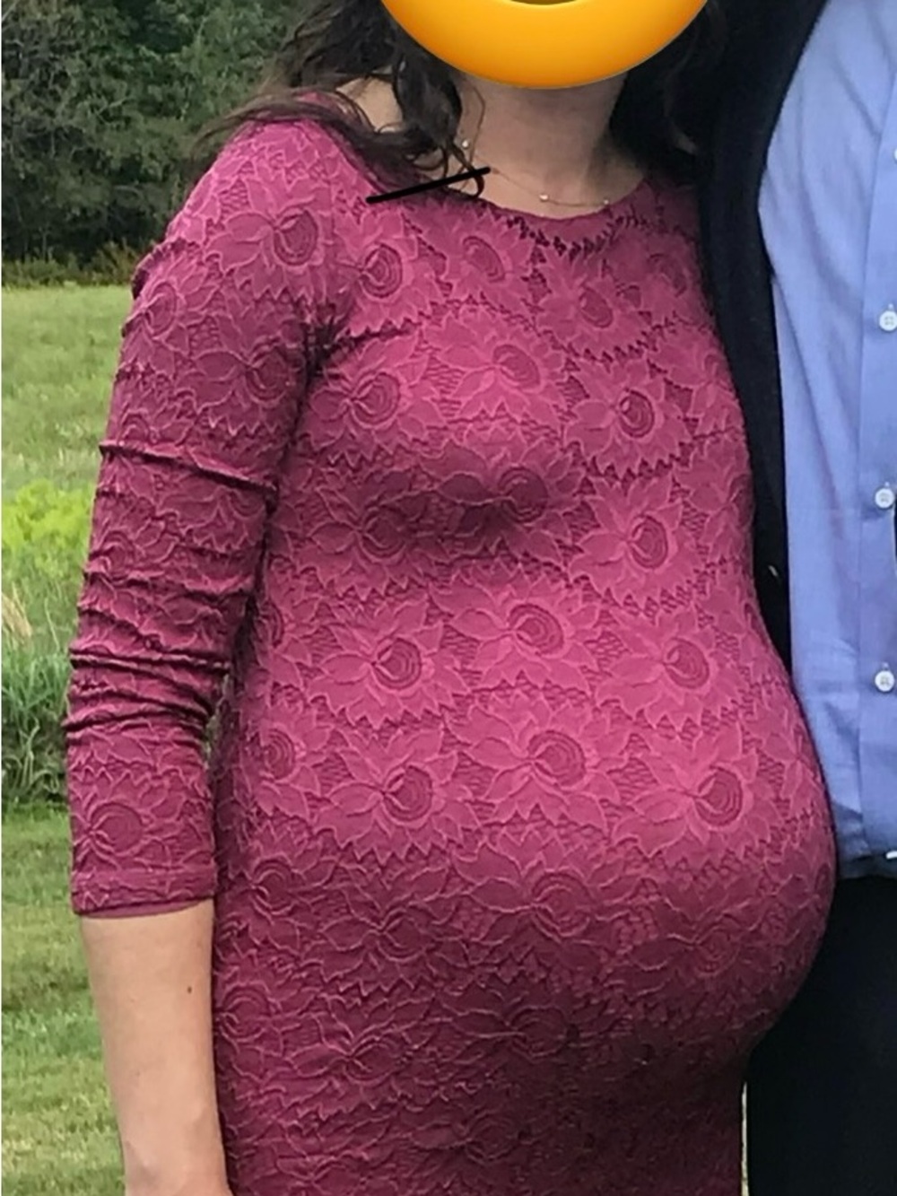 Ingrid & Isabel maternity Floral Lace 3/4 Sleeve Dress in Deep Pink